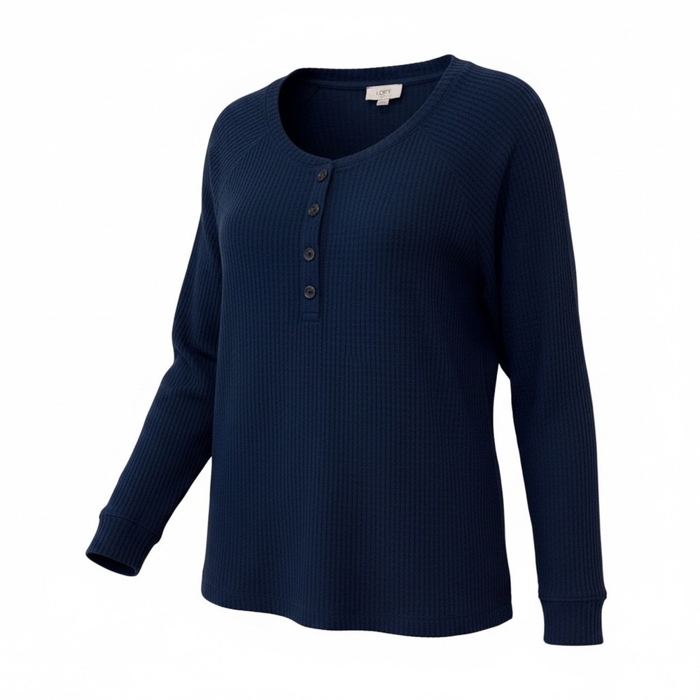 Loft navy waffle knit top, medium